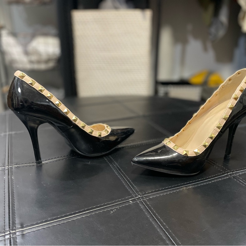 Wild Diva Black Heels with Gold Studs
